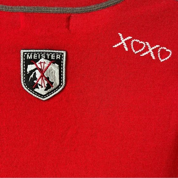 Meister Cabincore Contrast Stitch Embroidered Wool Blend Kiss Me Ski Sweater - Picture 9 of 13